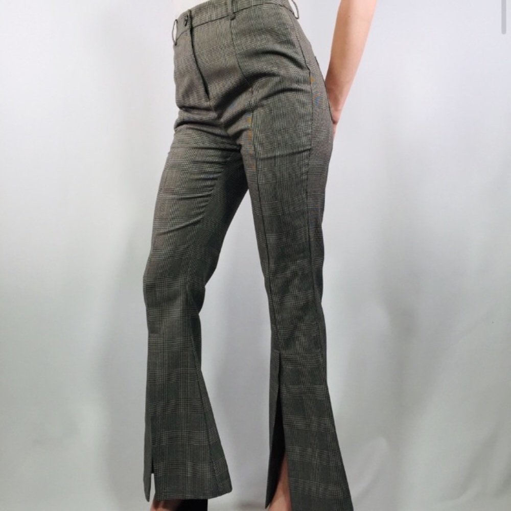 NWT J.ING Houndtooth Wool-bland Flare Slit Pants M